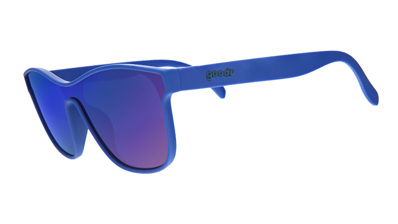 Beste Dystopie aller Zeiten | Blaue futuristische Sonnenbrille mit lila Gläsern | goodr Sonnenbrille