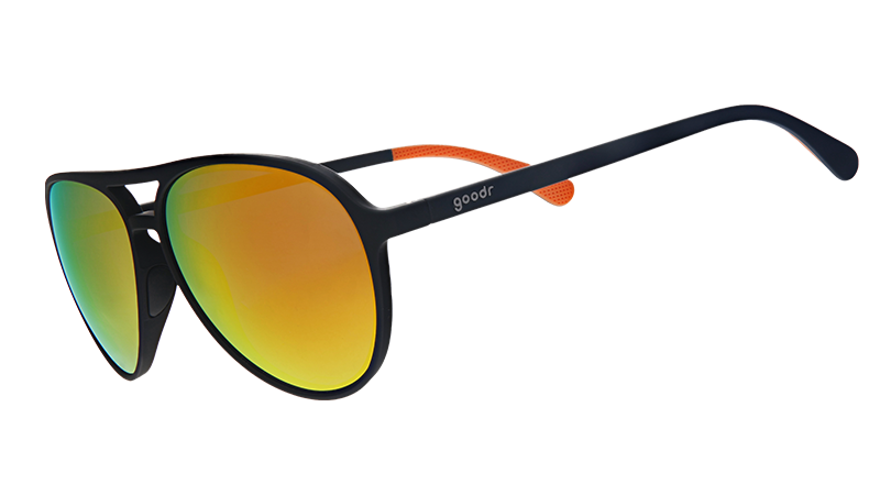 Call Me Tarmac Daddy | schwarze Pilotenbrille mit bernsteinfarbenen Gläsern | goodr MACH G sunglasses